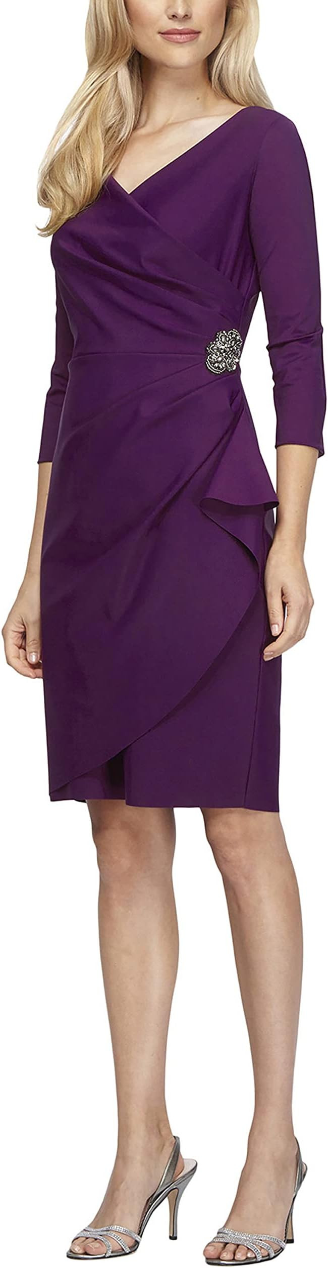 Alex Evenings Women's Slimming Short Sheath 3/4 Sleeve Cocktail Dress, Wedding Guest,(Petite and ... | Amazon (US)