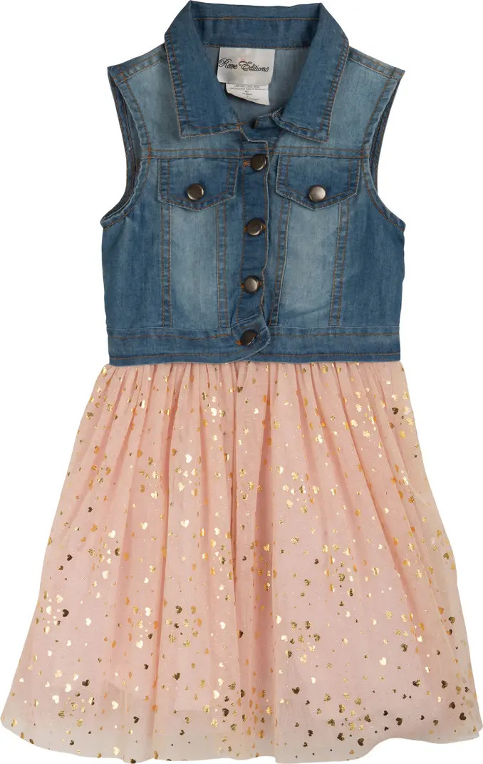 Kids' Denim Twofer Foil Heart Dress | Nordstrom Rack
