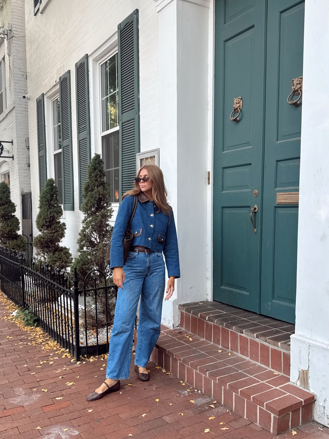 denim on denim because with pops of espresso because i am ready for fall!!! 🍂🧸☕️  jacket is by Sandro but it’s OOS so couldn’t link - available on RTR!

#LTKSeasonal #LTKShoeCrush #LTKItBag