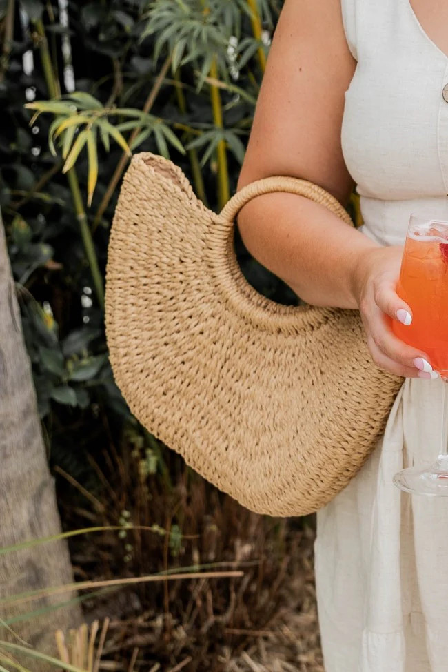 Getaway Plan Camel Straw Purse | Pink Lily