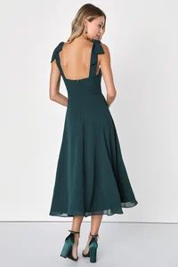 Sophisticated Charisma Dark Teal Tie-Strap A-Line Midi Dress | Lulus (US)