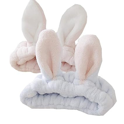 bouti1583 Women Fashion Soft Flannel Bunny Ear Makeup Cosmetic Shower Elastic Headband 2Pcs | Amazon (US)