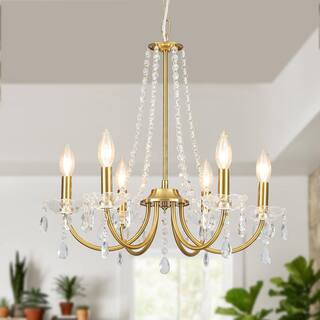 LWYTJO 6-Light Gold Classic/Traditional Chandelier with Crystal Accents for Living Room Bedroom K... | The Home Depot