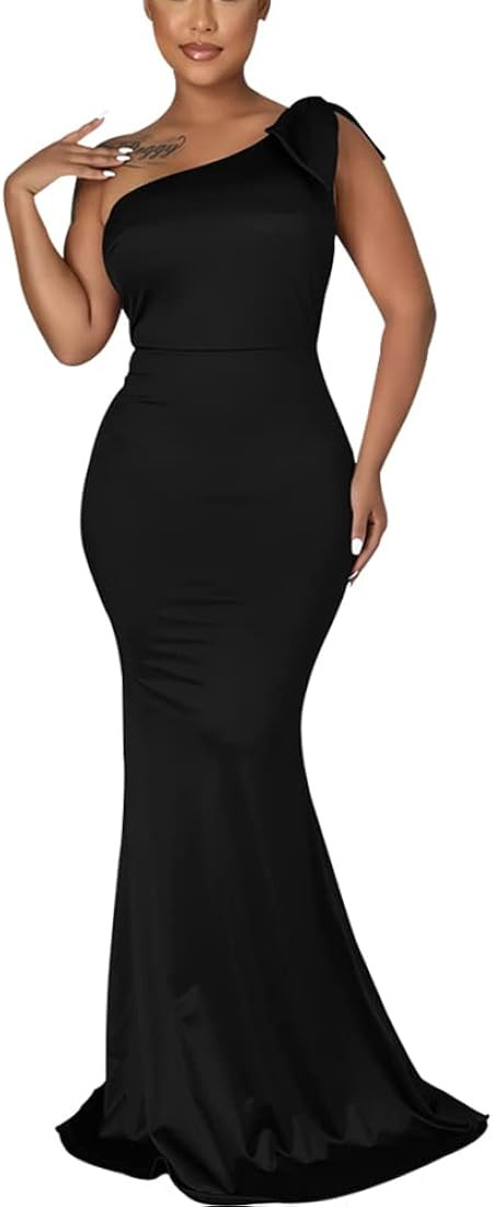 JTNFairy Women's Sexy Ruffle Sleeveless One Shoulder Bodycon Dresses Classy Pencil Curvy Party Ev... | Amazon (US)