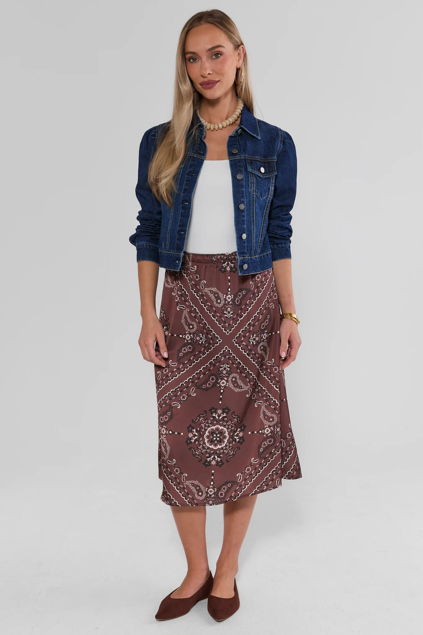 Brown Bandana Print Midi Skirt | Avara