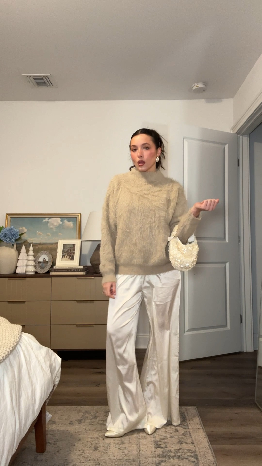 7 days of realistic holiday outfits, day 5! FAV pants ever! So comfy and chic, wearing a small in everything! 

Shoes were thrifted and bag is a tj maxx find! 

Holiday outfits, christmas outfit, nye outfit, winter outfit 

#LTKSeasonal #LTKHoliday #LTKootd