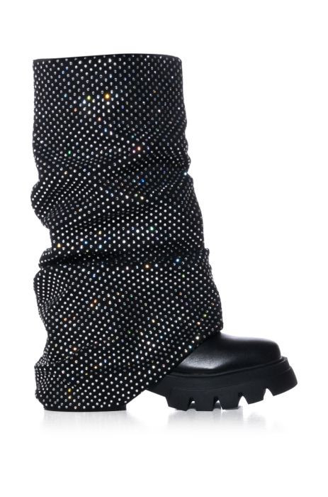 AZALEA WANG DANIA BLACK DIAMOND OVERLAY BOOTIE IN BLACK | AKIRA