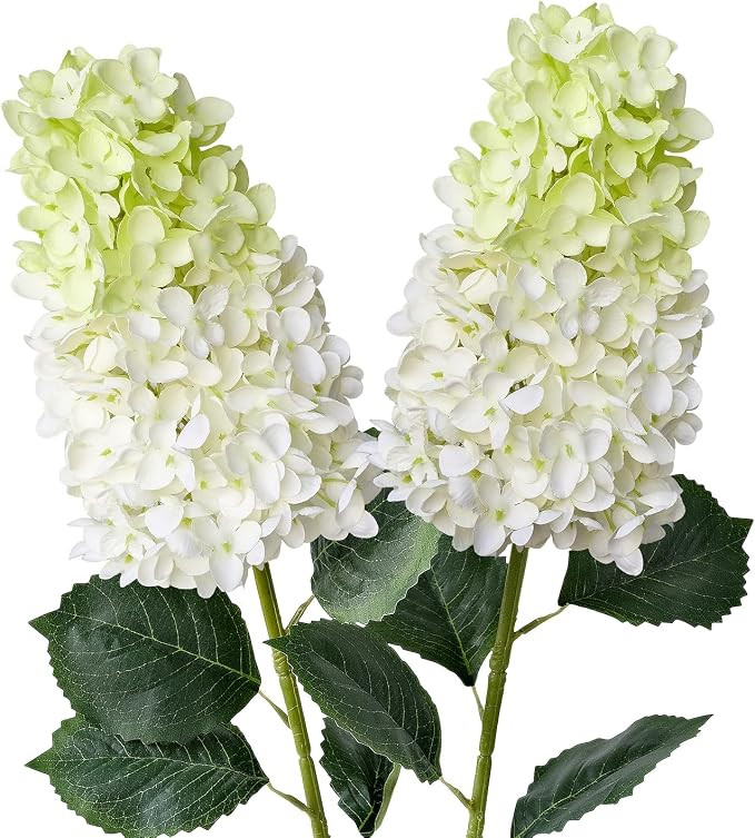 White/Light Green Silk Hydrangea Artificial Flowers,2Pcs 31.5" Large Lifelike Flowers Faux Panicl... | Amazon (US)