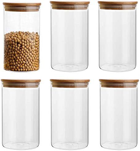 35oz/1000ml Clear Glass Food Storage Containers Set Airtight Food Jars with Bamboo Wooden Lids Kitch | Amazon (US)