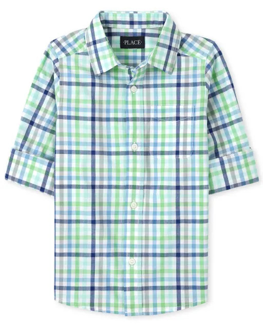 Boys Dad And Me Plaid Poplin Button Down Shirt - mazarine blue | The Children's Place