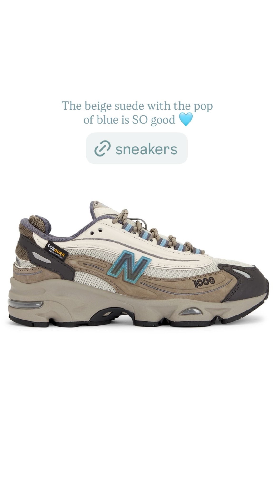 The beige suede with the pop of blue is SO good 🩵