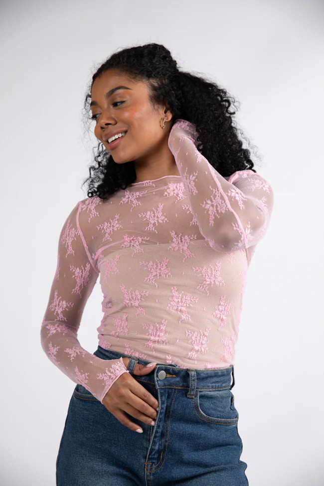 Speak Your Truth Pink Long Sleeve Layering Blouse | Pink Lily