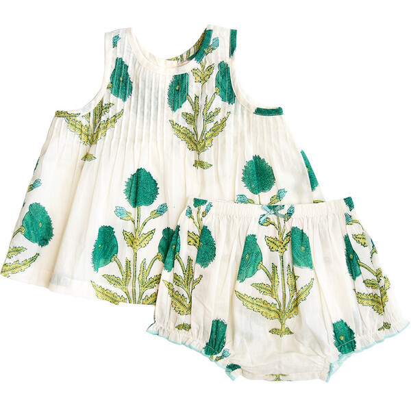 Baby Girls Jaipur Boho 2-Piece Sleeveless Top & Bloomer Set, Jade Dandelion | Maisonette