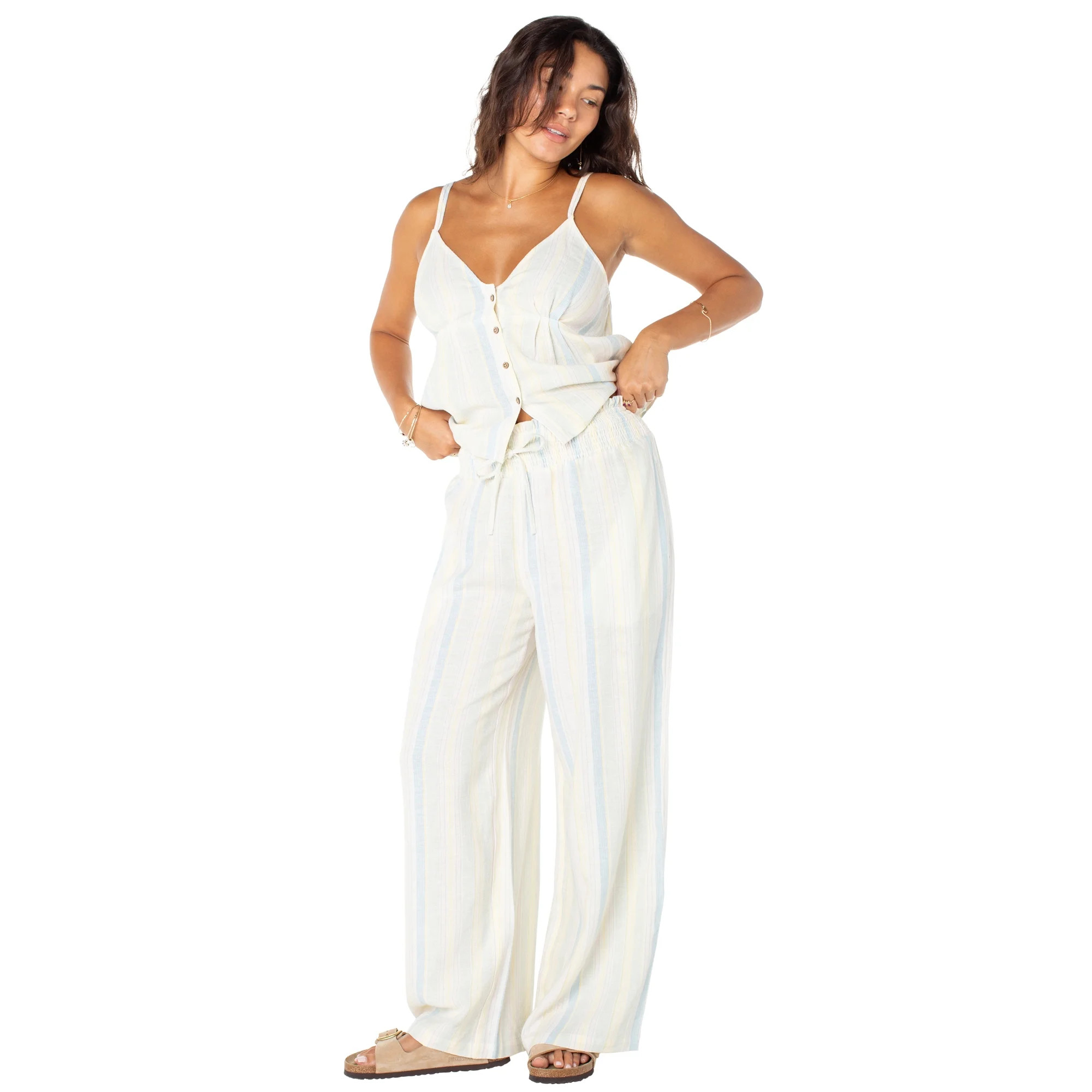 Celebrity Pink Women's Stripe Pull On Wide Leg Beach Pant, Sizes XS-XXXL | Walmart (US)