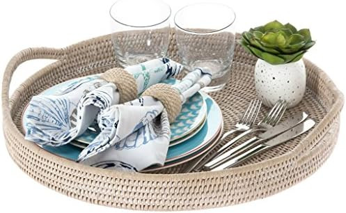 KOUBOO 1020045 La Jolla Rattan Round Serving Tray, White Wash | Amazon (US)