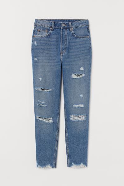 5-Pocket-Jeans in 7/8-Länge aus gewaschenem Denim mit markanten Used-Details. Modell mit leicht ... | H&M (DE, AT, CH, DK, NL, NO, FI)