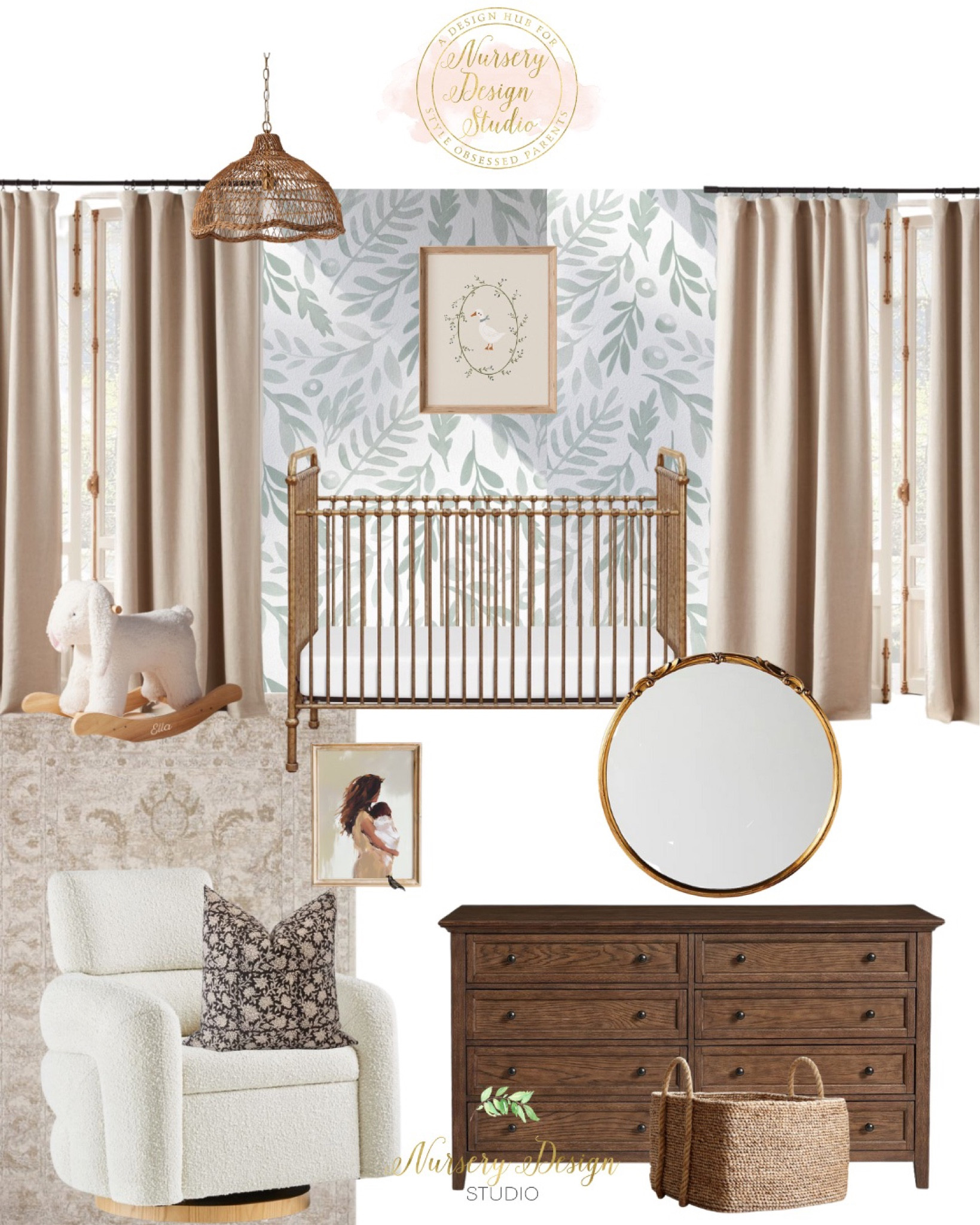 Gorgeous nursery, green walls, beige curtains, walnut dresser, glider 

#LTKbaby #LTKhome #LTKbump
