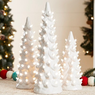 Best Choice Products Set of 3 Pre-Lit Hand-Painted Ceramic Tabletop Christmas Trees w/ Warm White Bulbs - White | Target