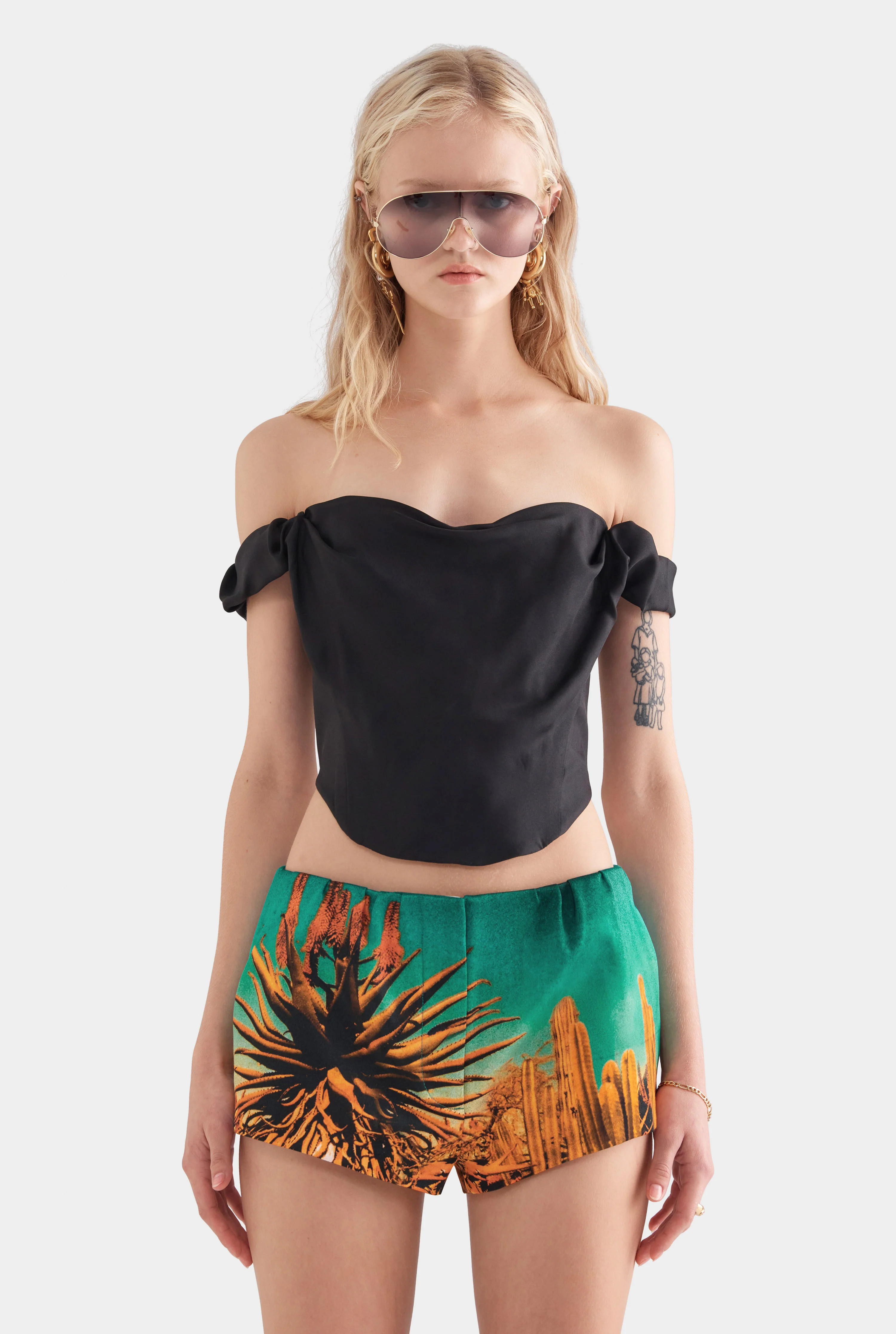 Womens Draped Silk Corset Top in Black | Venroy | Venroy AU