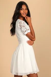 Angel in Disguise White Lace Skater Dress | Lulus (US)