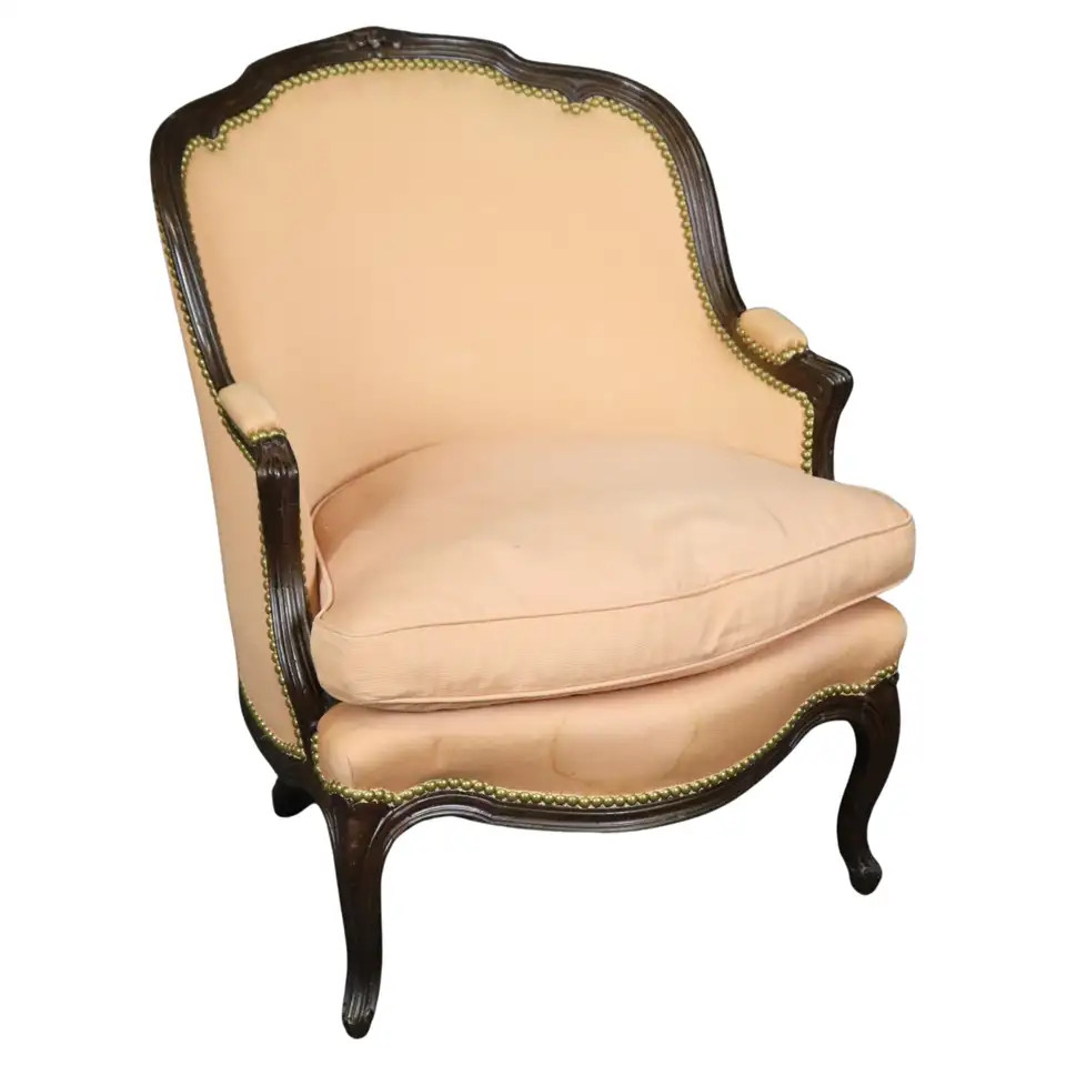 French Louis XV Style Carved Upholstered Bergere Chair | 1stDibs