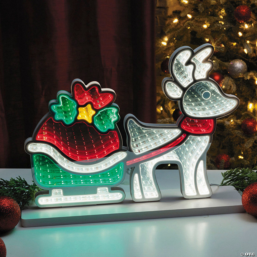 14 1/2" x 11 1/4" Reindeer with Sleigh of Presents Plastic Infinity Light | Oriental Trading Company