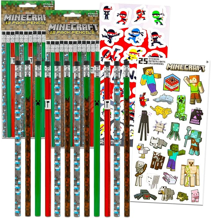 Ultimate Minecraft Party Favors Set - Bundle with 24 Pencils and 24 Mini Posters Featuring Creepe... | Amazon (US)