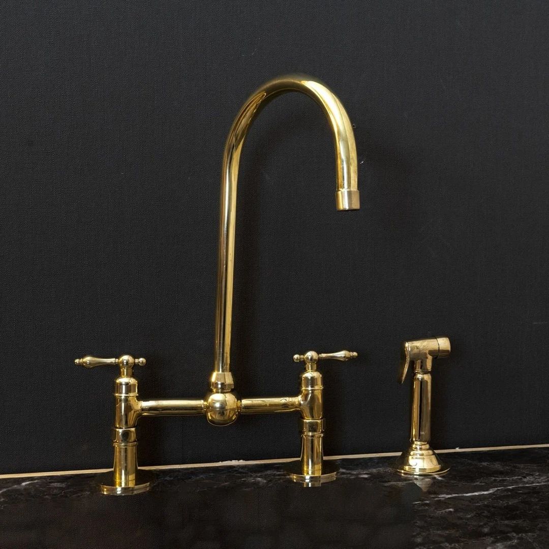 Unlacquered Brass Bridge Kitchen Faucet With Ball Center And Lever Handles, kitchen faucets, sink... | Etsy (US)
