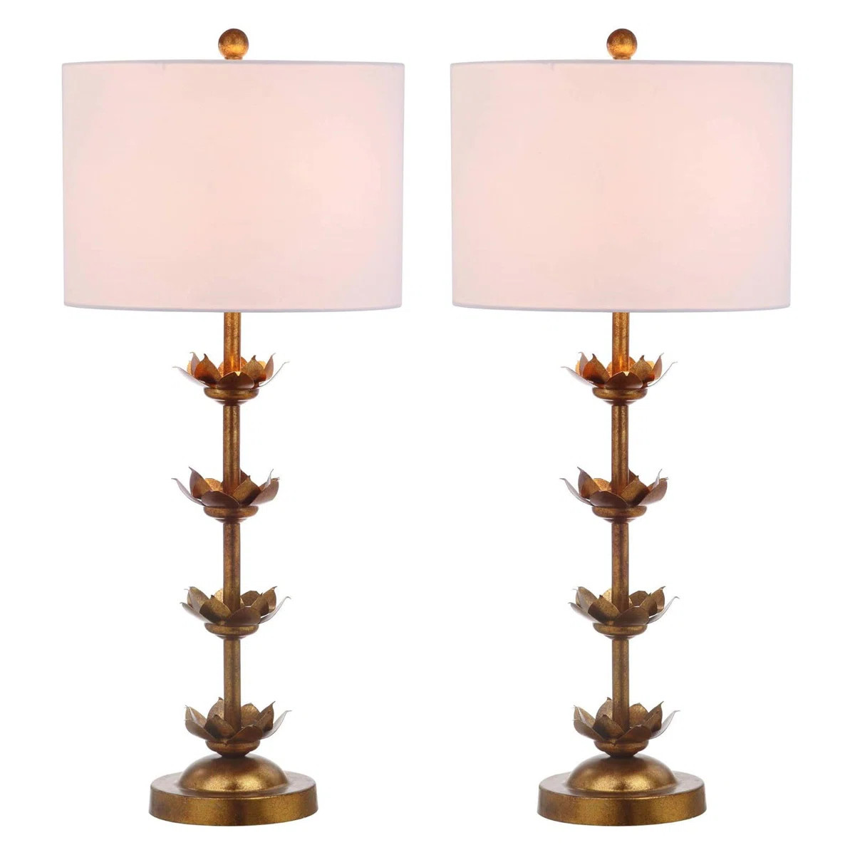 32" Lani Antique Gold Leaf Table Lamp Set of 2, White Drum Shade, LED Bulbs Included | Wayfair North America