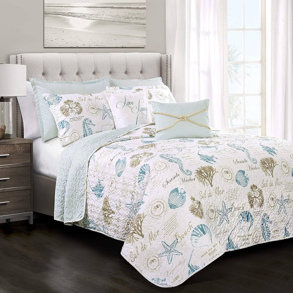 Lush Decor 7 Piece Harbor Life Quilt Set, King, Blue and Taupe | Amazon (CA)