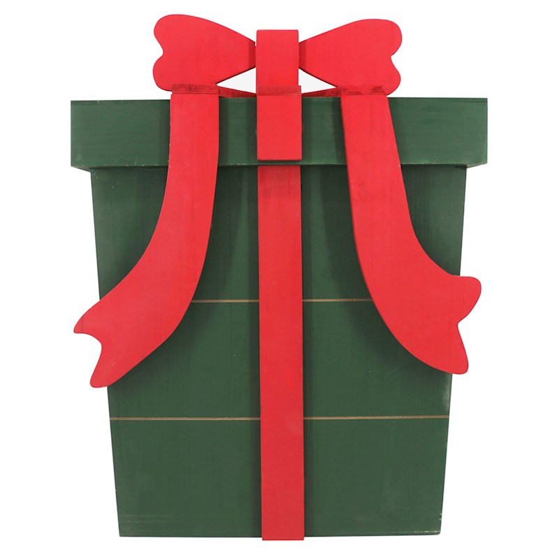 Green Giftbox with Red Bow, 19" | At Home