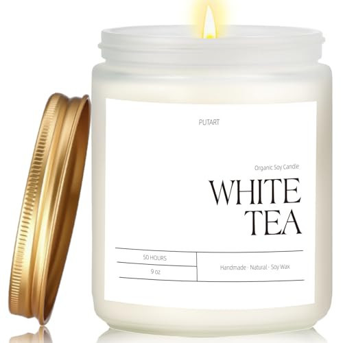 Putart White Tea Candles for Home Scented, Natural Soy Wax Aromatherapy Non Toxic Scented Candle, Handmade Highly Scented & Long Lasting Jar Candle for Stress Relief, Relaxation, Holiday Gifts (9oz) | Amazon (US)