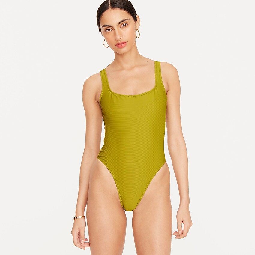 Ribbed squareneck one-piece | J.Crew US