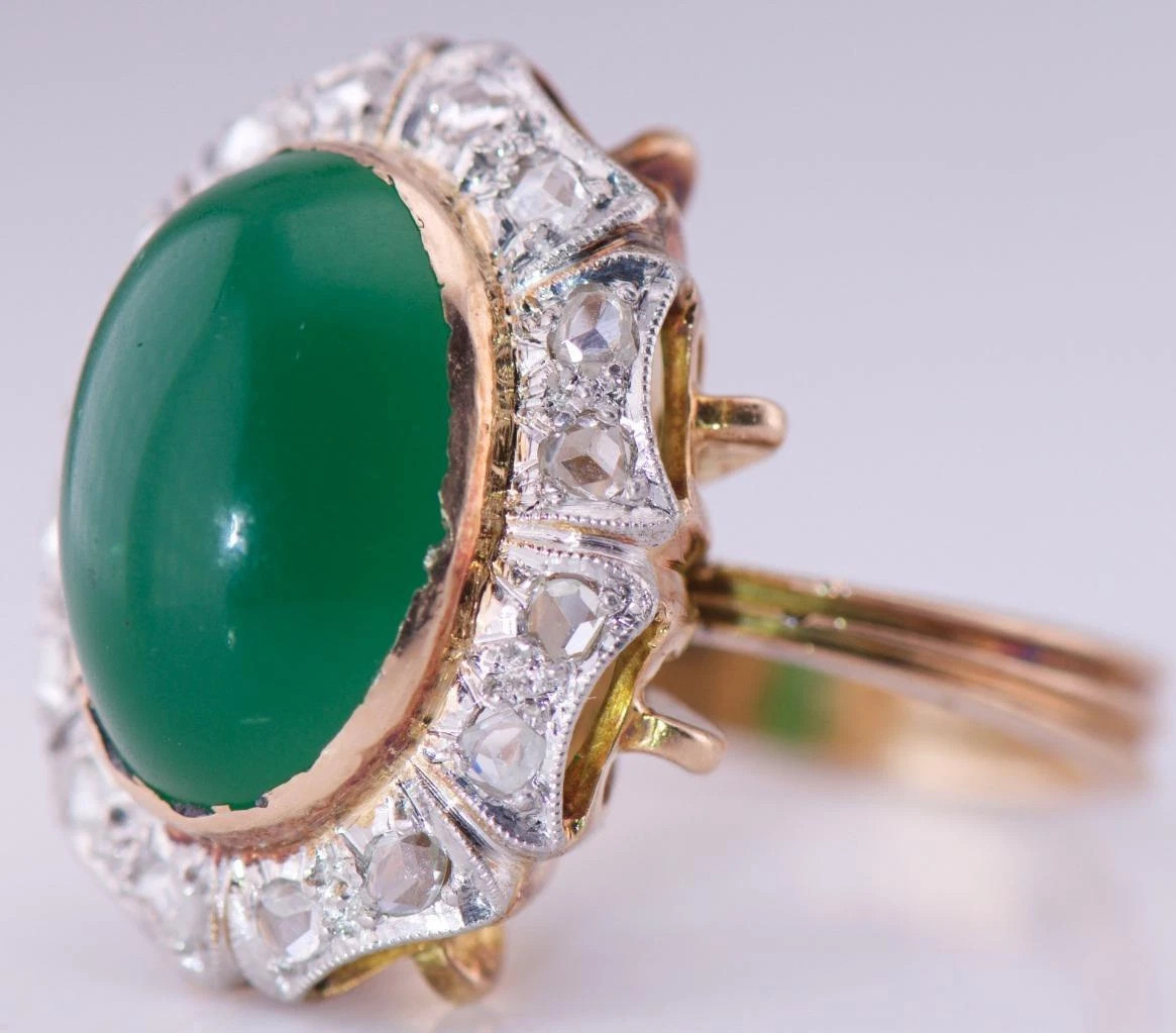 Antique Empire 18k Gold Diamond Cabochon Jade Ladies Ring c1890's | eBay US