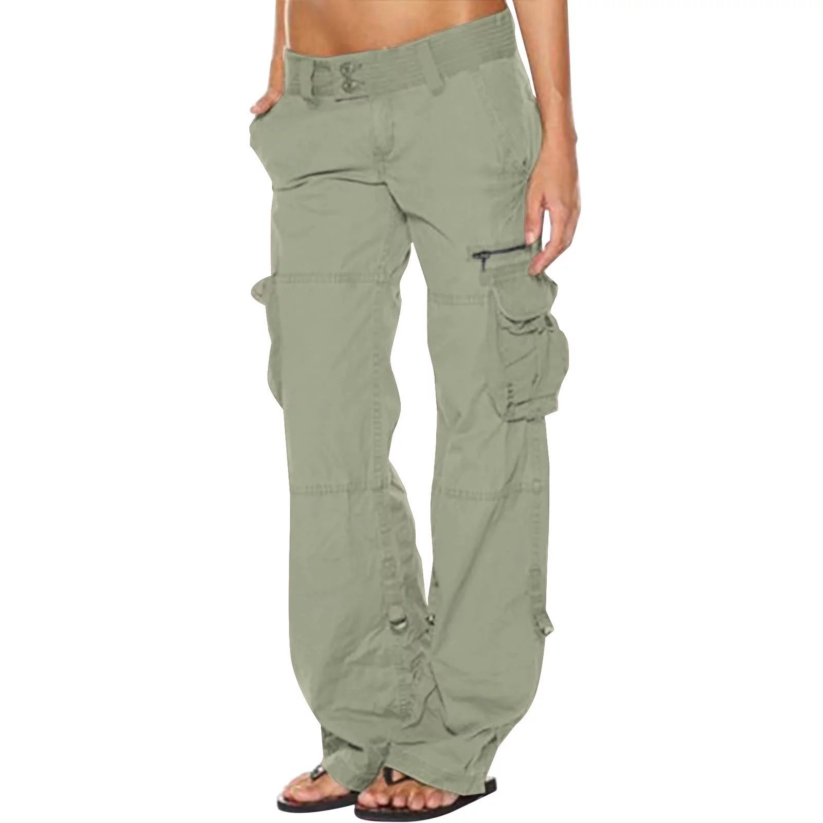 RQYYD Women's Cargo Pants Low Rise Casual Multi-Pockets Wide Leg Pants Stretch Relax Fit Workout ... | Walmart (US)