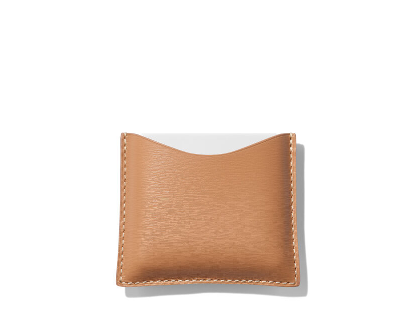 La Bouche Rouge Refillable Upcycled Fine Leather Compact Case - Camel | Violet Grey