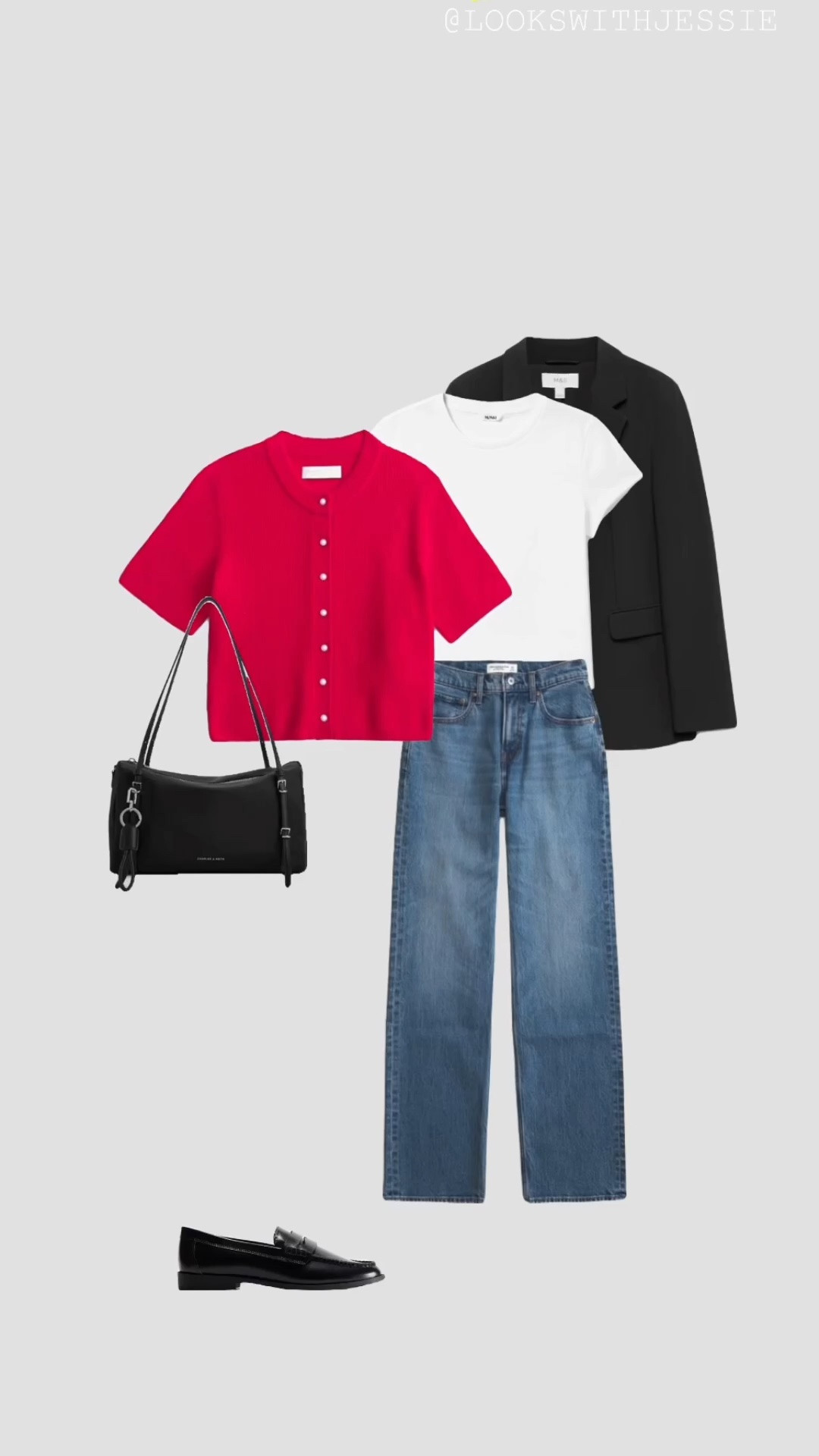 Red Short Sleeve Knit Cardigan, White T-shirt, Blue High Waisted Straight Leg Jeans, Black Single Breasted Blazer & Loafers Autumn Outfit 🍂

• workwear work outfits teacher outfit womens uk tee outfit everyday outfit smart casual office outfits •

#LTKuk #LTKautumn #LTKjeans