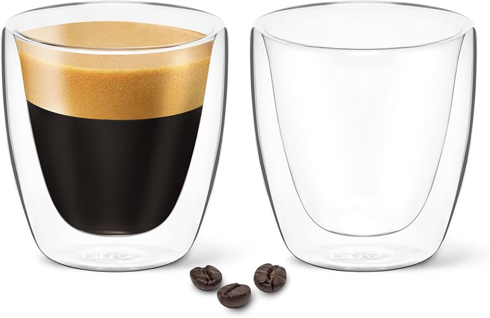 DLux Espresso Coffee Cups 3oz, Double Wall, Clear Glass Set of 2 Glasses, Insulated Borosilicate ... | Amazon (US)