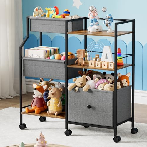Modanais Kids Toy Storage Organizer - Toy Shelf Organizer, Sturdy Wooden Book Shelves, Soft-Sided Fabric Bins, Customizable Mobile Storage Cart for Playrooms & Bedrooms | Amazon (US)