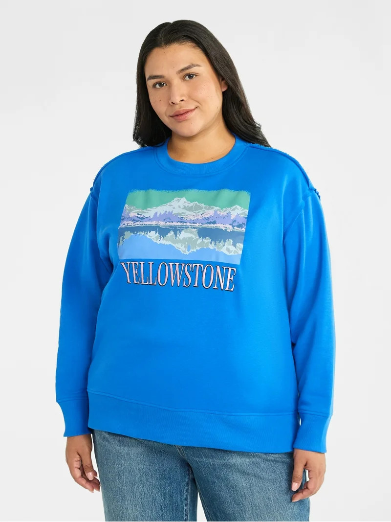 Terra & Sky Women's Plus Size Yellowstone Graphic Sweatshirt with Long Sleeves, Sizes 0X-4X - Wal... | Walmart (US)