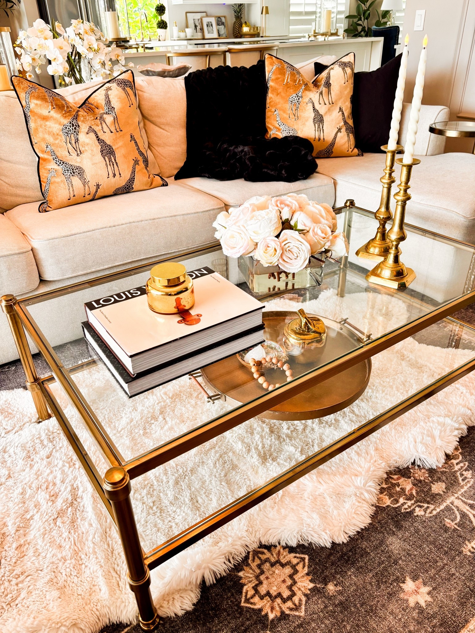 Giraffe gold accent pillow, accent pillow for couch. Gold pillows gold decor accessories candles 