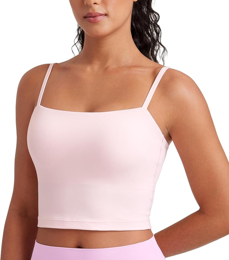 CRZ YOGA Butterluxe Cami Crop Tank Tops for Women - Square Neck Adjustable Padded Longline Sports... | Amazon (US)