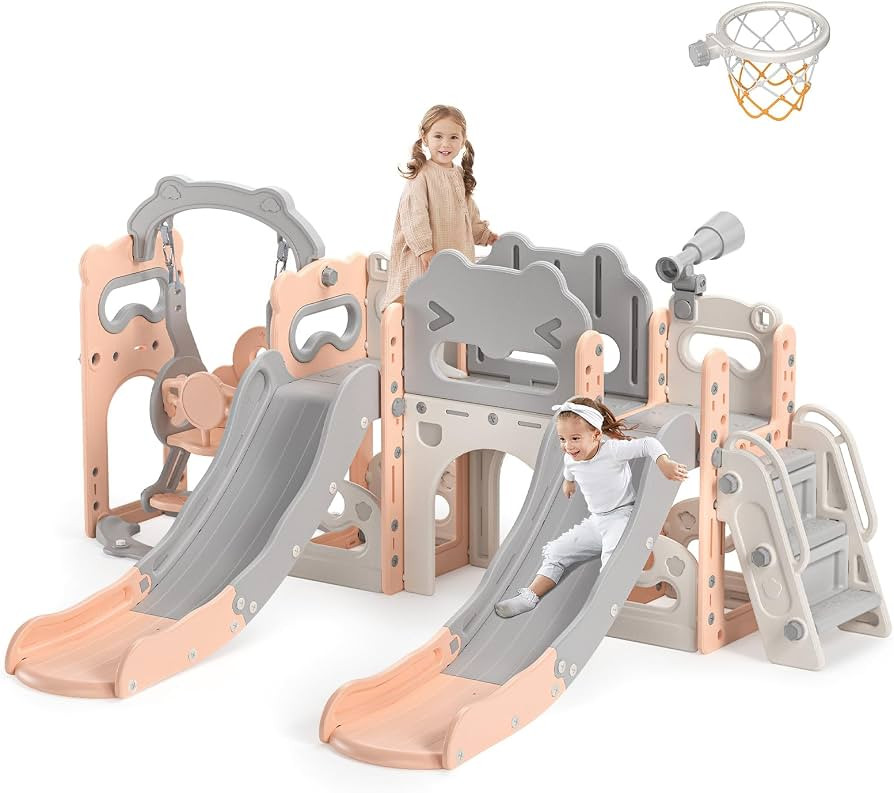 Lischwert Toddler Slide and Swing, 10 in 1 Toddler Indoor Playground, Slide for Toddlers, Outdoor... | Amazon (US)