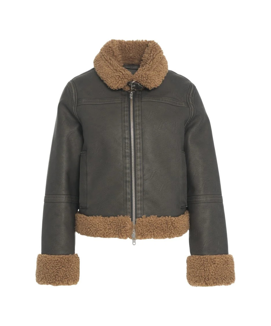 Cropped Faux Leather Jacket With Shearling Accents | Shop Simon