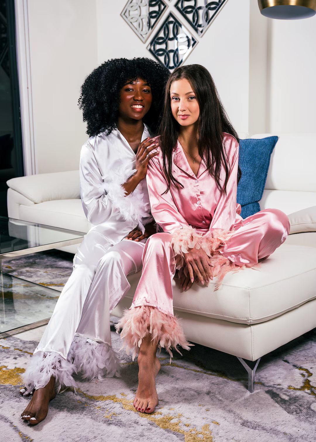 Bridesmaids Feather Pajamas Customized Satin Pjs - Etsy | Etsy (US)