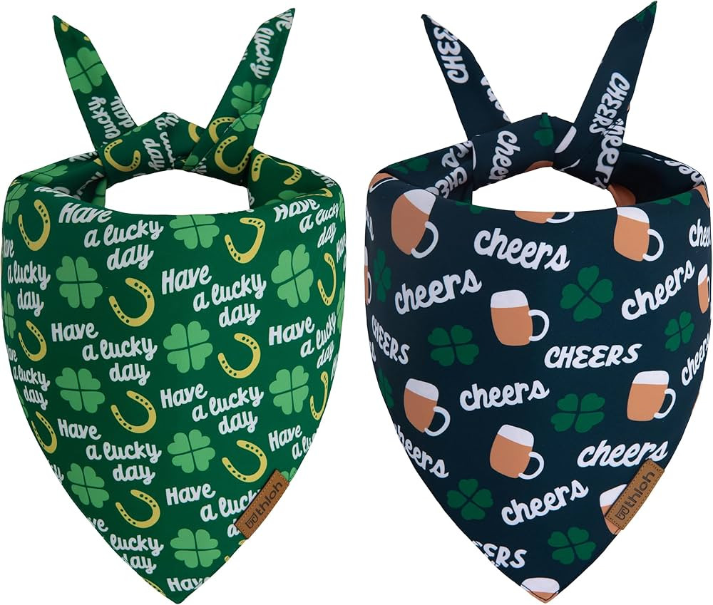 THLOH St. Patrick's Day Dog Bandana - 2 Pack Triangle Shamrock Dog Bandanas, Reversible Lucky Pet... | Amazon (US)