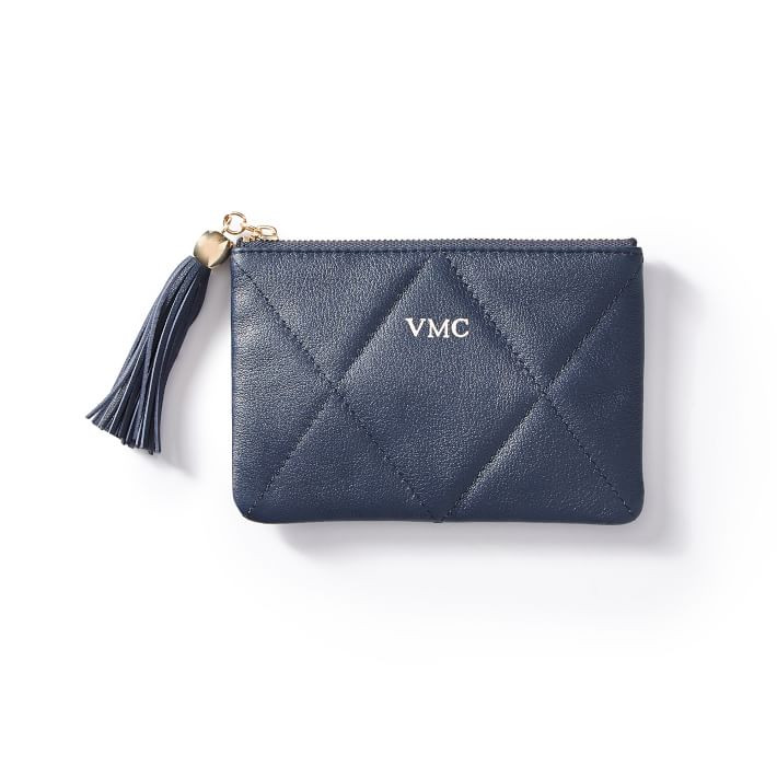 Quilted Leather Zipper Tassel Pouch | Mark and Graham