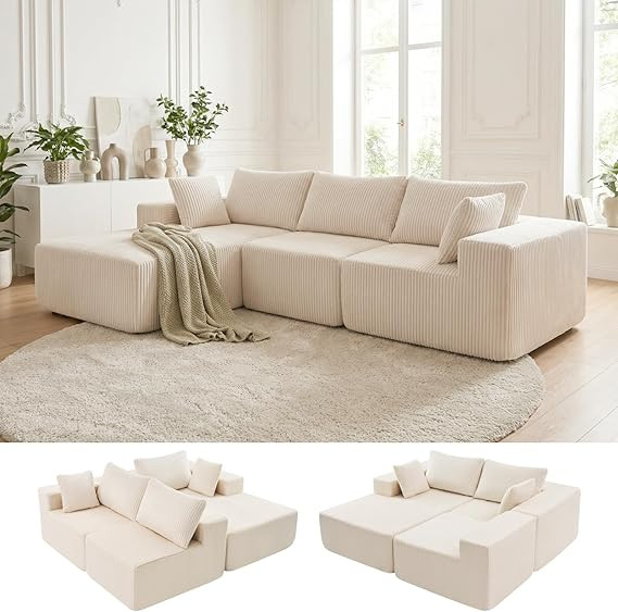 Amazon.com: DUMOS 108" Boneless Couch, Cloud Sectional Couch with L-Shape Chaise, Modular Section... | Amazon (US)