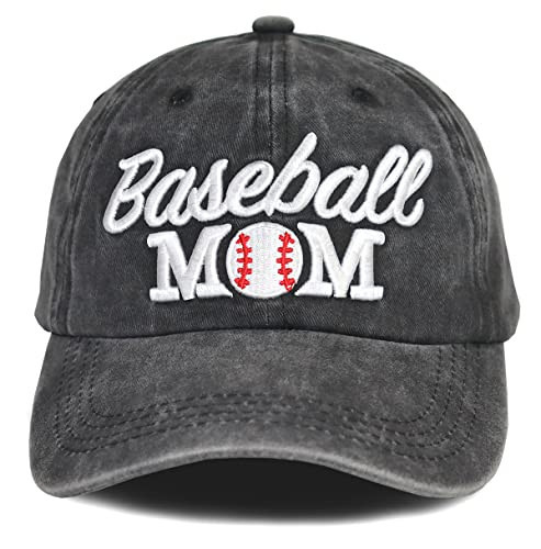 MANMESH HATT Baseball Mom Hat for Women, Funny Mother's Day Softball Accessories Team Gifts, Vintage Washed Distressed Embroidered Softball Mom Baseball Cap for Mama, Grandma Black | Amazon (US)