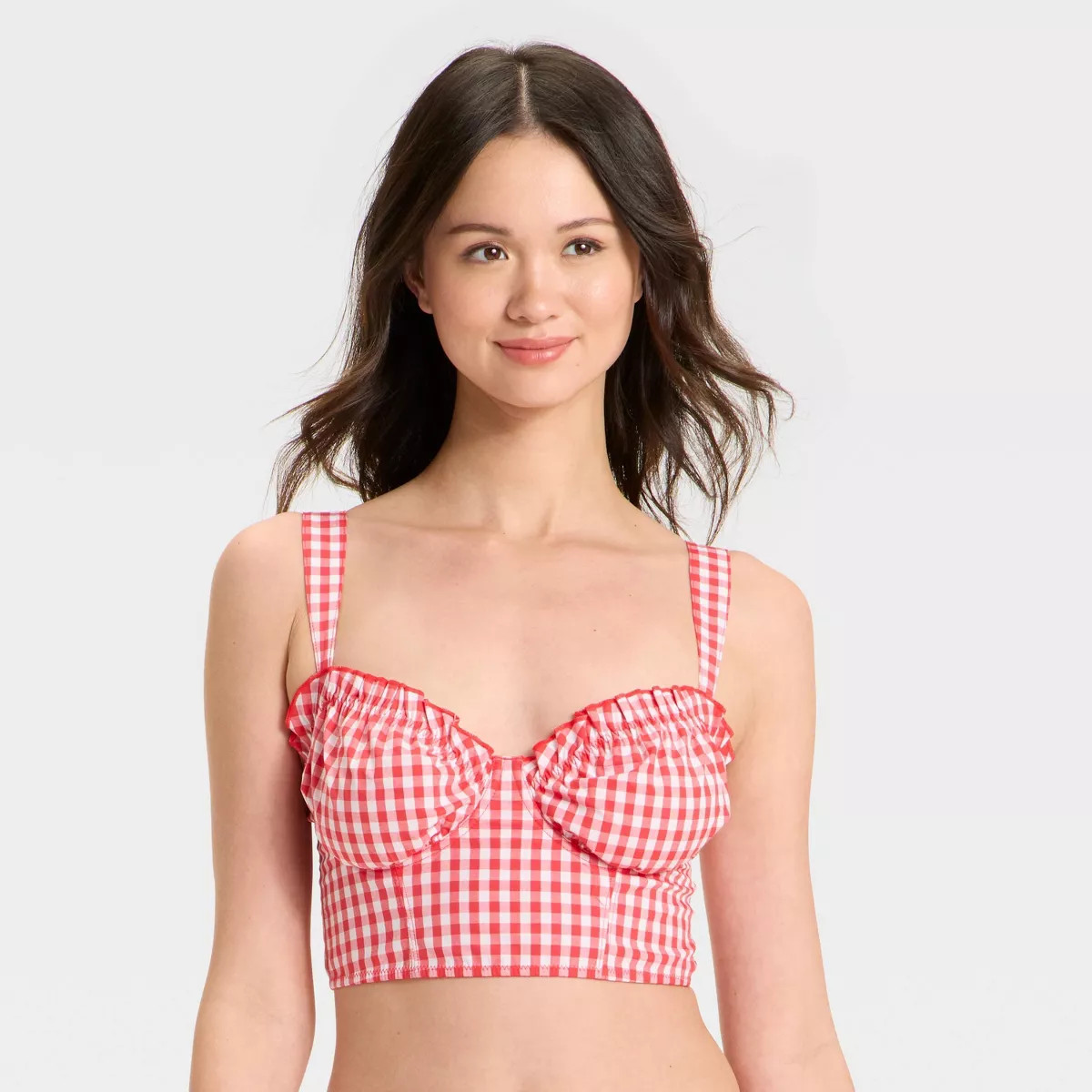 Women's Woven Corset Gingham Flawless Bra - Colsie™ Blue 2X | Target